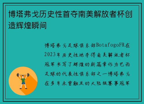 博塔弗戈历史性首夺南美解放者杯创造辉煌瞬间
